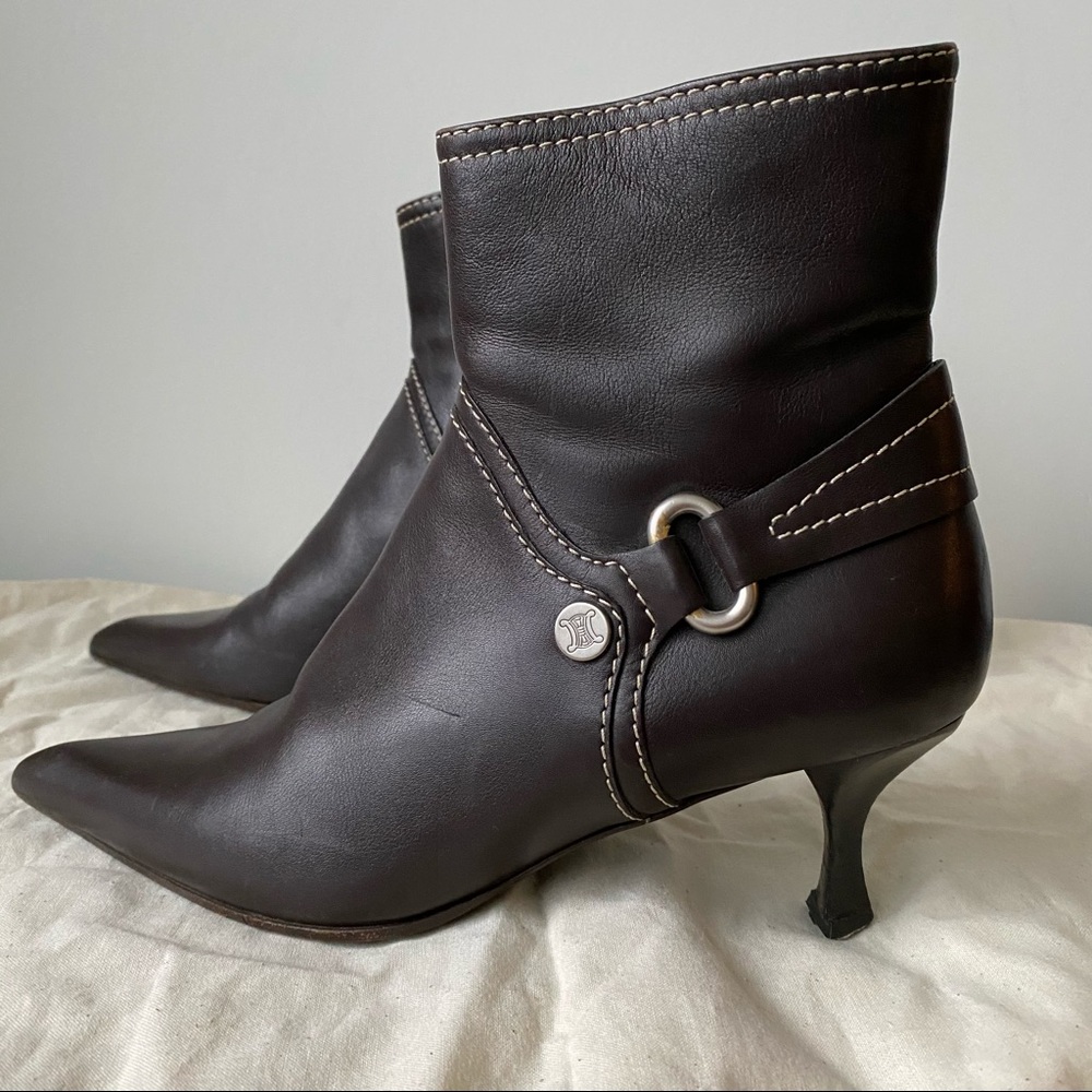 Celine Triomphe Logo Kitty Heels Ankle Boots Authentic 💯